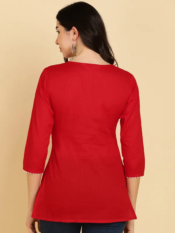 Red_Cotton_Embroidered_Mirror_Work_Regular_Fit_Tops_&_Tunics_For_Women