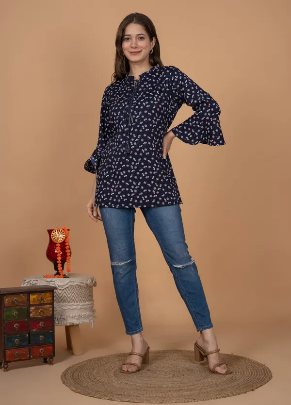 Black_Rayon_Floral-Printed_Regular_Fit_Tops_&_Tunics_For_Women