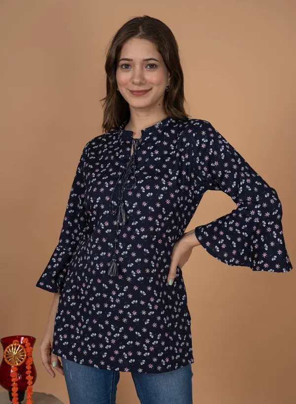 Black_Rayon_Floral-Printed_Regular_Fit_Tops_&_Tunics_For_Women