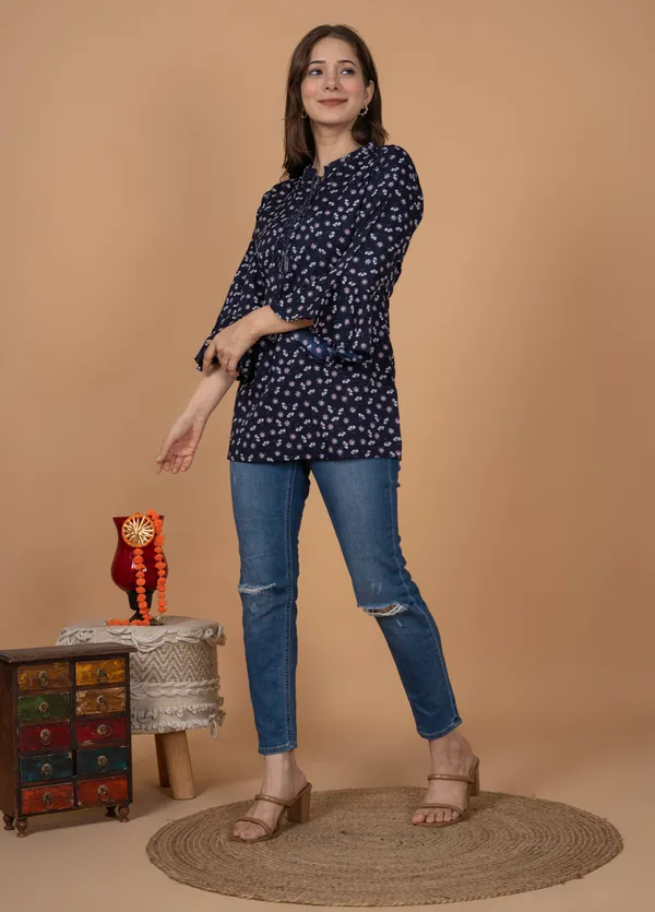 Black_Rayon_Floral-Printed_Regular_Fit_Tops_&_Tunics_For_Women