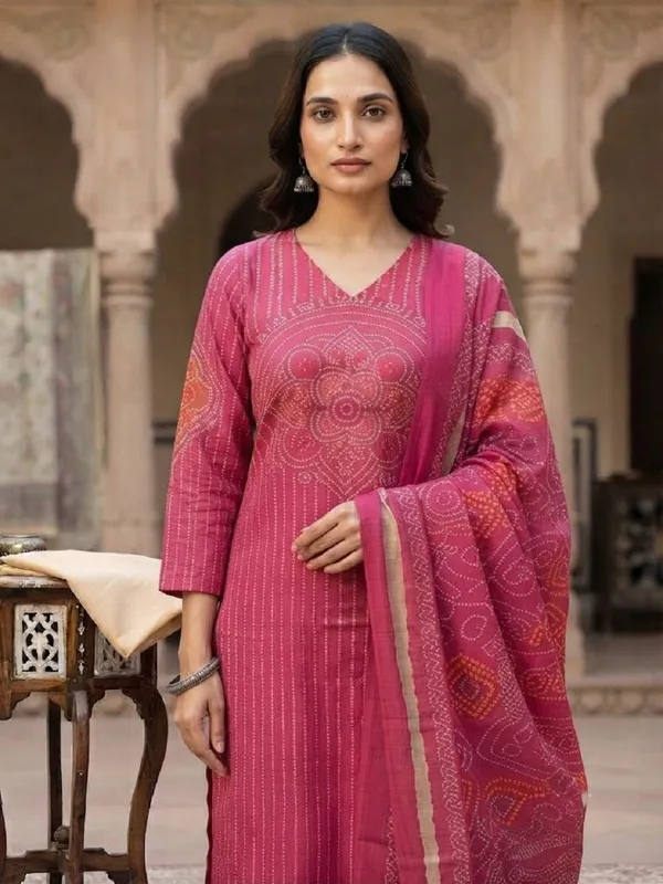 Women_Bandhani_Printed_Pure_Kota_Doria_Kurta_with_Palazzos_&_Dupatta