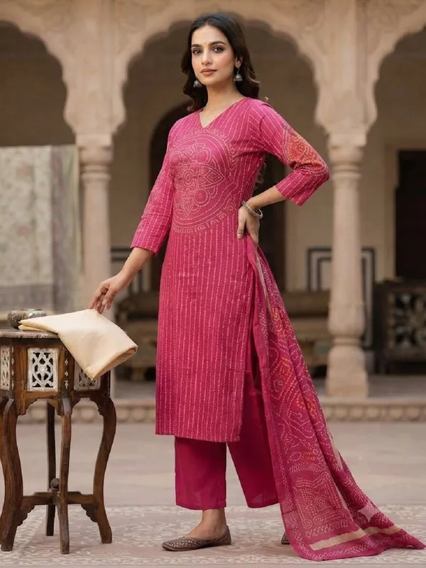 Women_Bandhani_Printed_Pure_Kota_Doria_Kurta_with_Palazzos_&_Dupatta