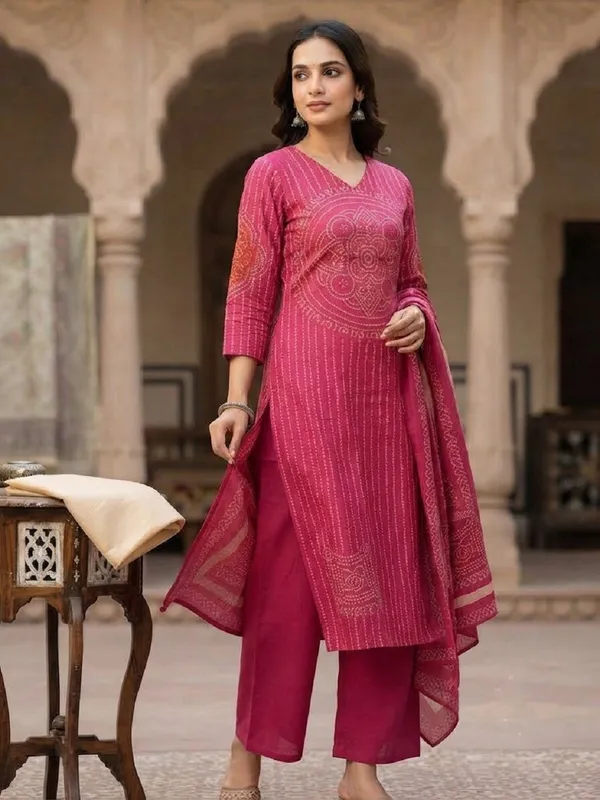 Women_Bandhani_Printed_Pure_Kota_Doria_Kurta_with_Palazzos_&_Dupatta