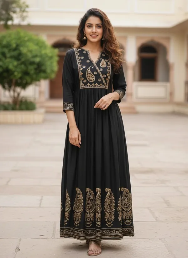 Misskurti Women Black & Golden Floral Embroidered Anarkali Kurta Price in  India - Buy Misskurti Women Black & Golden Floral Embroidered Anarkali  Kurta online at https://misskurti.com