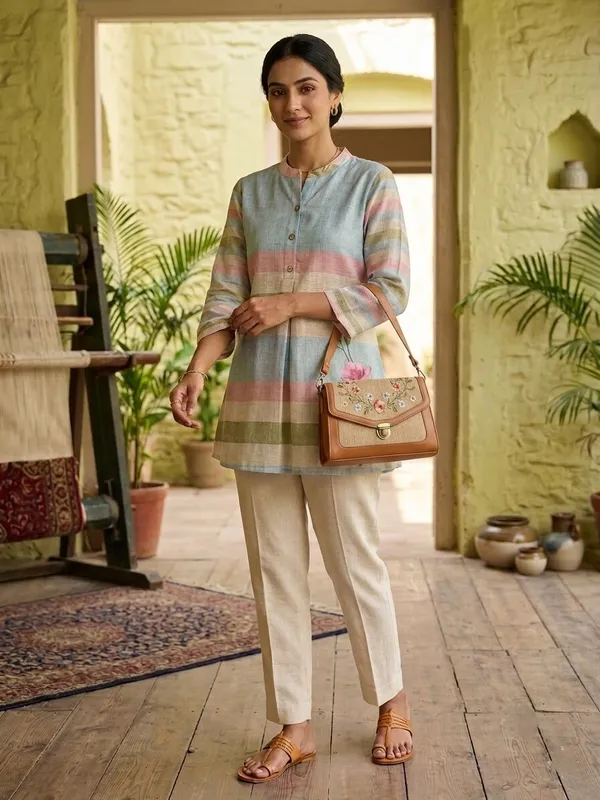 Women_Colourblocked_Printed_Pure_Kota_Doria_Casual_Tunic