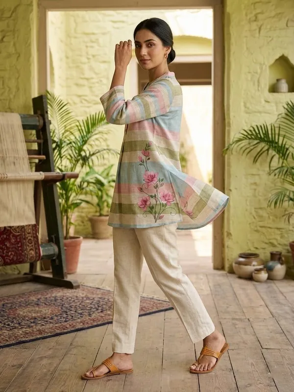 Women_Colourblocked_Printed_Pure_Kota_Doria_Casual_Tunic