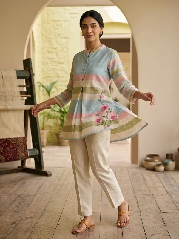Women_Colourblocked_Printed_Pure_Kota_Doria_Casual_Tunic