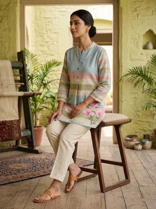 Women_Colourblocked_Printed_Pure_Kota_Doria_Casual_Tunic