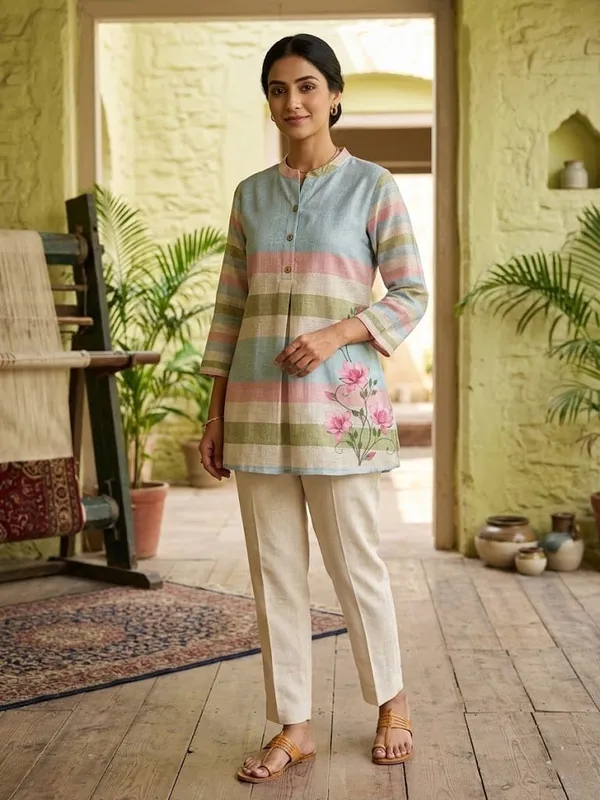 Women_Colourblocked_Printed_Pure_Kota_Doria_Casual_Tunic