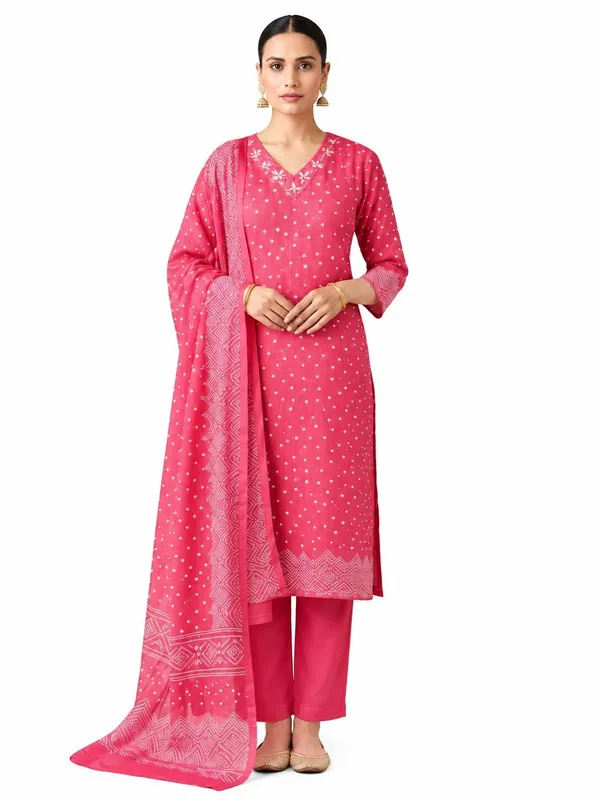 Women_Ethnic_Motifs_Printed_Thread_Work_Kota_Doria_Kurta_Set_with_Trousers_&_Dupatta
