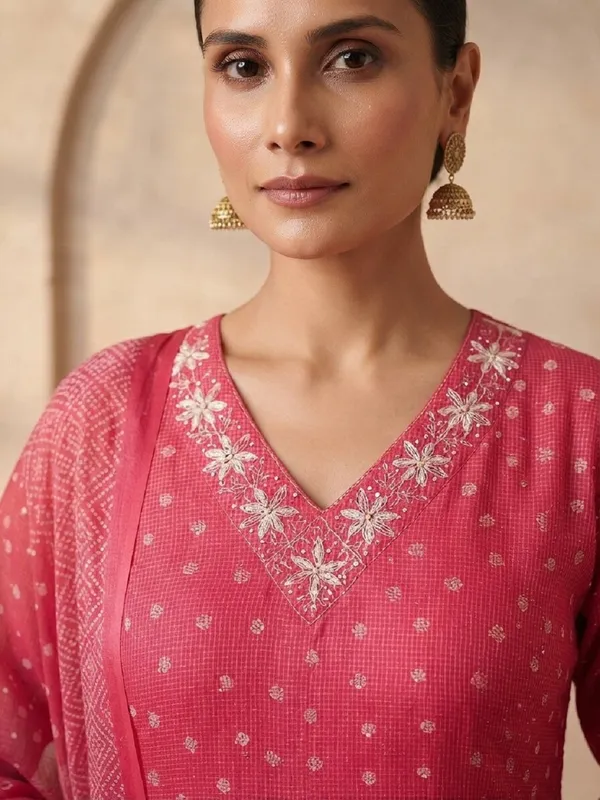 Women_Ethnic_Motifs_Printed_Thread_Work_Kota_Doria_Kurta_Set_with_Trousers_&_Dupatta