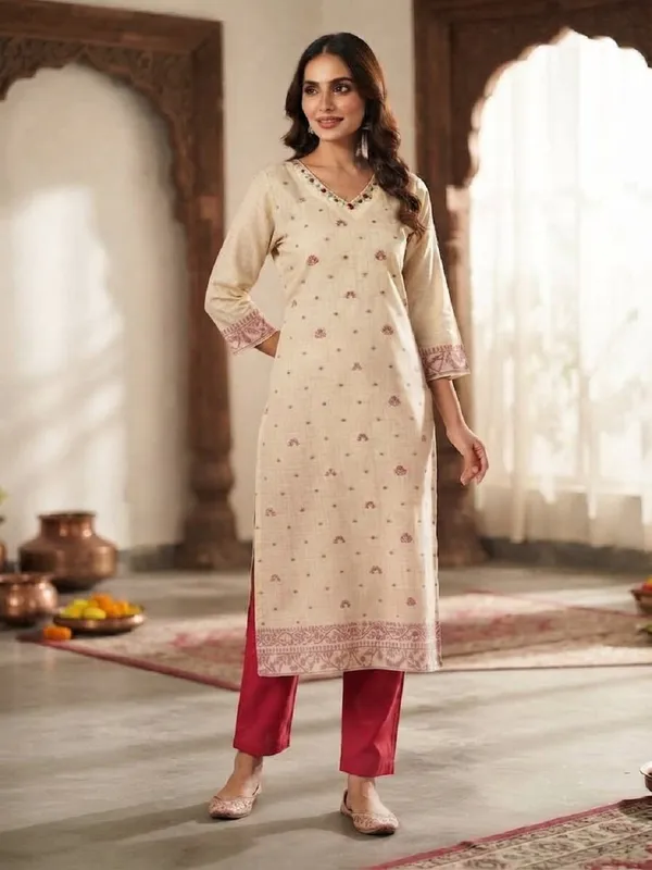 Women_Ethnic_Motifs_Printed_V-Neck_Straight_Kurta_Set_with_Trousers_&_Dupatta