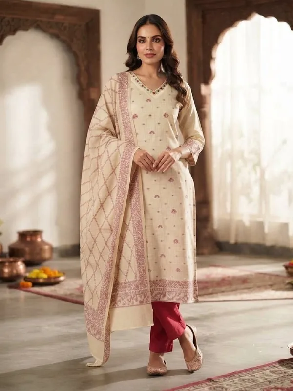 Women_Ethnic_Motifs_Printed_V-Neck_Straight_Kurta_Set_with_Trousers_&_Dupatta