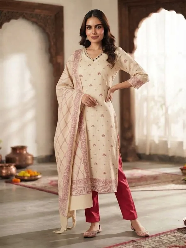 Women_Ethnic_Motifs_Printed_V-Neck_Straight_Kurta_Set_with_Trousers_&_Dupatta