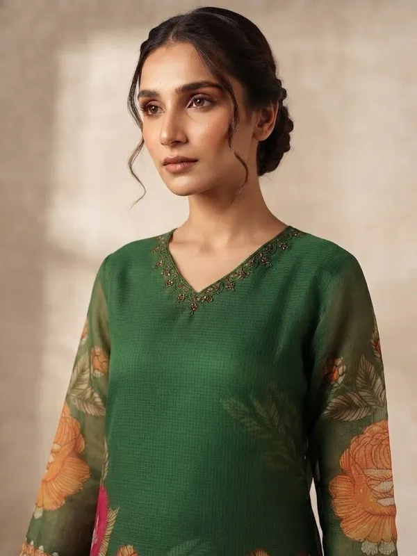 Women_Floral_Print_V-Neck_Kota_Doria_Kurta_Trouser_&_Dupatta_Set