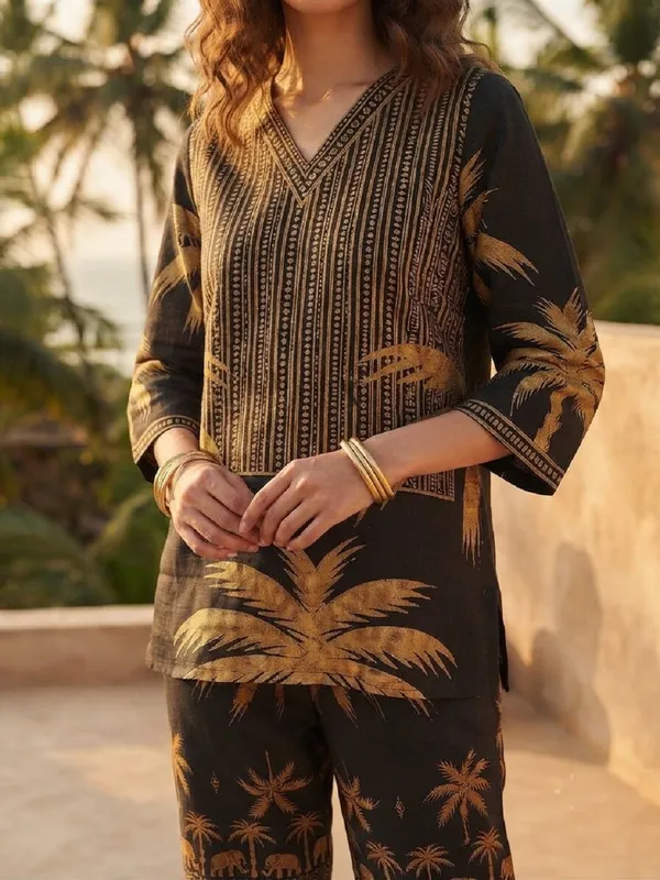Women_Floral_Printed_V-Neck_Tunic_with_Matching_Trousers_Co-Ord_Set