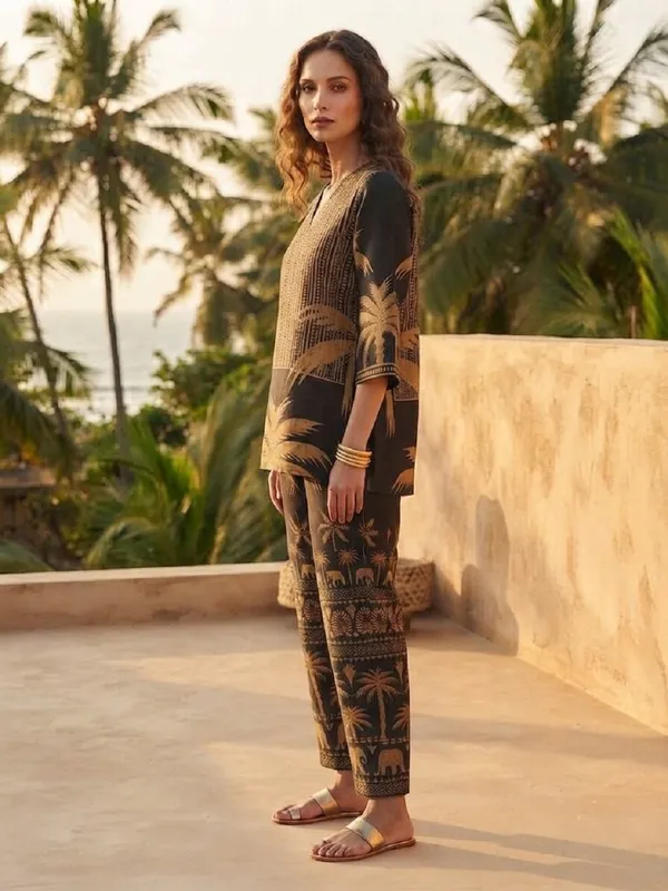 Women_Floral_Printed_V-Neck_Tunic_with_Matching_Trousers_Co-Ord_Set