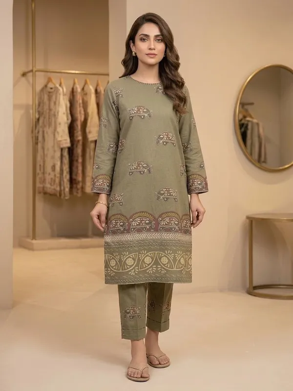 Women_Green_Ethnic_Motifs_Printed_Pure_Cotton_Flex_Kurta_with_Trousers