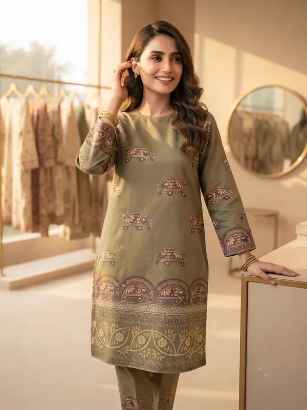 Women_Green_Ethnic_Motifs_Printed_Pure_Cotton_Flex_Kurta_with_Trousers