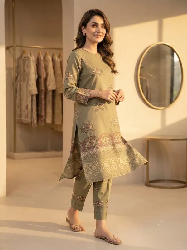 Women_Green_Ethnic_Motifs_Printed_Pure_Cotton_Flex_Kurta_with_Trousers