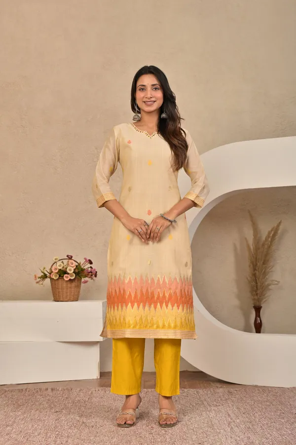 Women_Ikkat_Printed_Embroidered_Chanderi_Jacquard_Kurta_with_Trousers_&_Dupatta