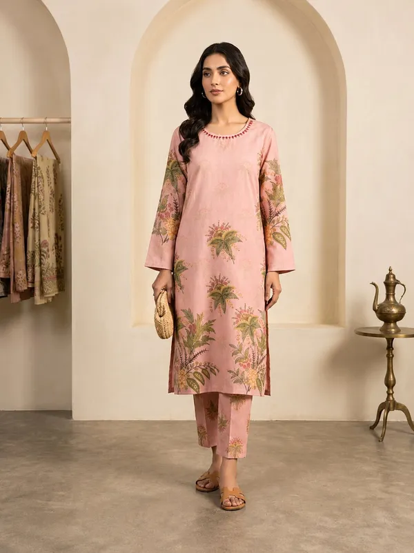 Women_Peach_Floral_Printed_Straight_Kurta_with_Matching_Trousers