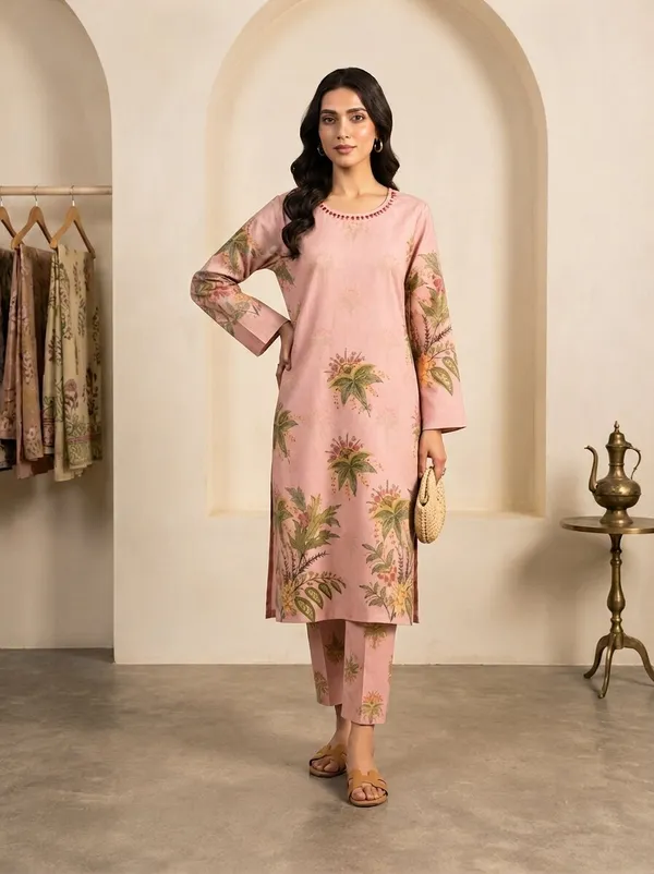 Women_Peach_Floral_Printed_Straight_Kurta_with_Matching_Trousers