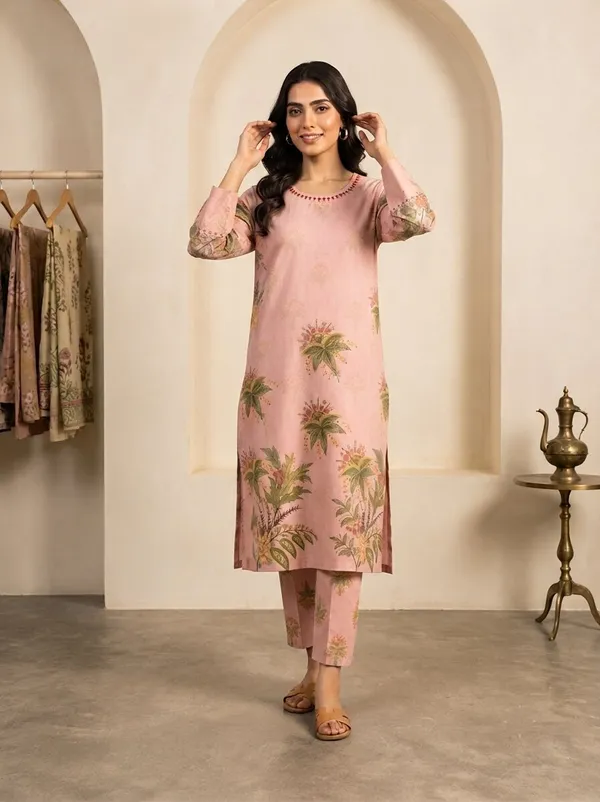 Women_Peach_Floral_Printed_Straight_Kurta_with_Matching_Trousers