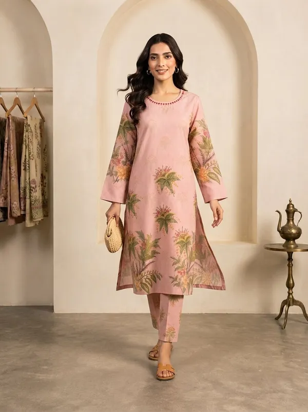 Women_Peach_Floral_Printed_Straight_Kurta_with_Matching_Trousers