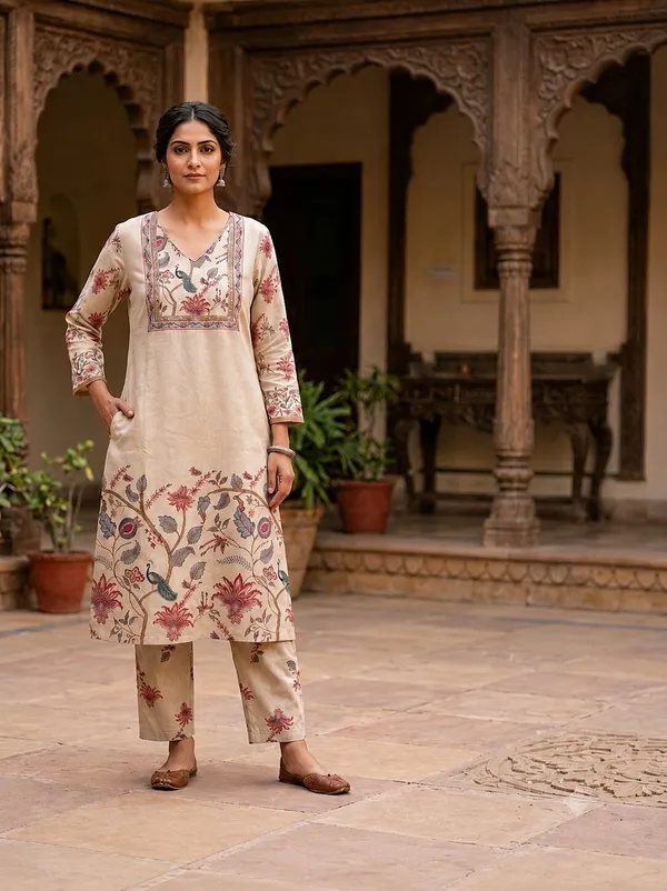 Women_Printed_Ethnic_Motifs_V-Neck_Kurta_with_Matching_Trousers