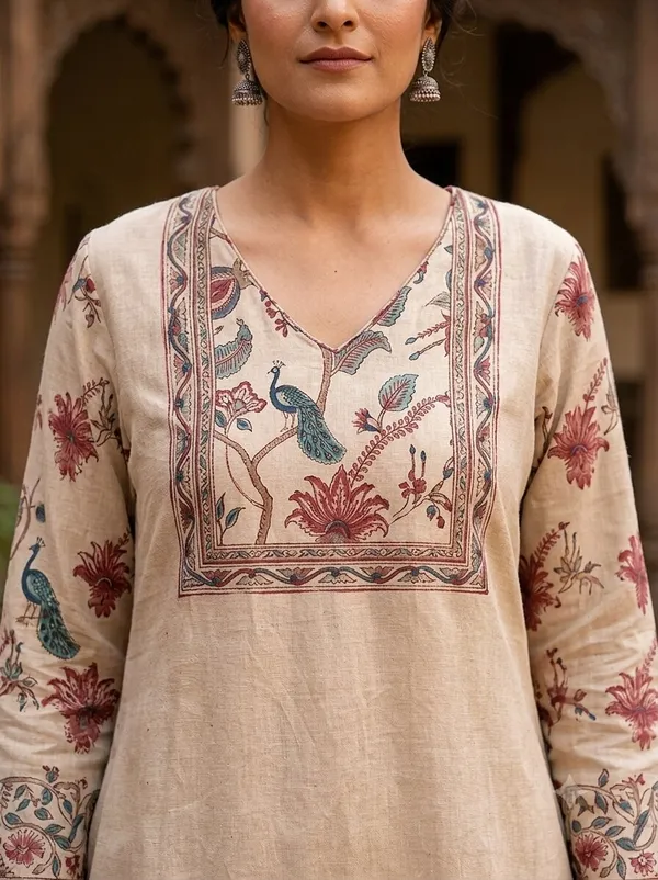 Women_Printed_Ethnic_Motifs_V-Neck_Kurta_with_Matching_Trousers