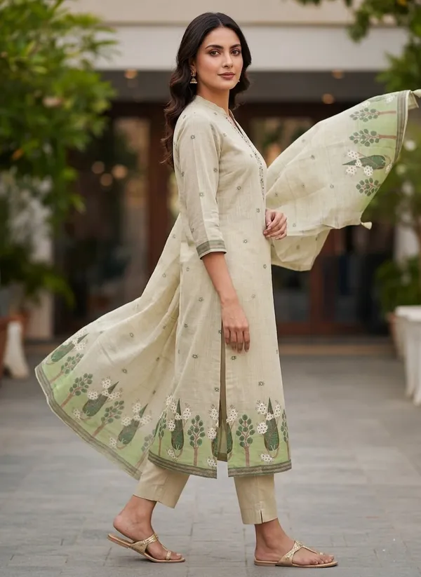 Women_Printed_Pure_Chanderi_Jacquard_Kurta_Set_with_Trousers_&_Dupatta