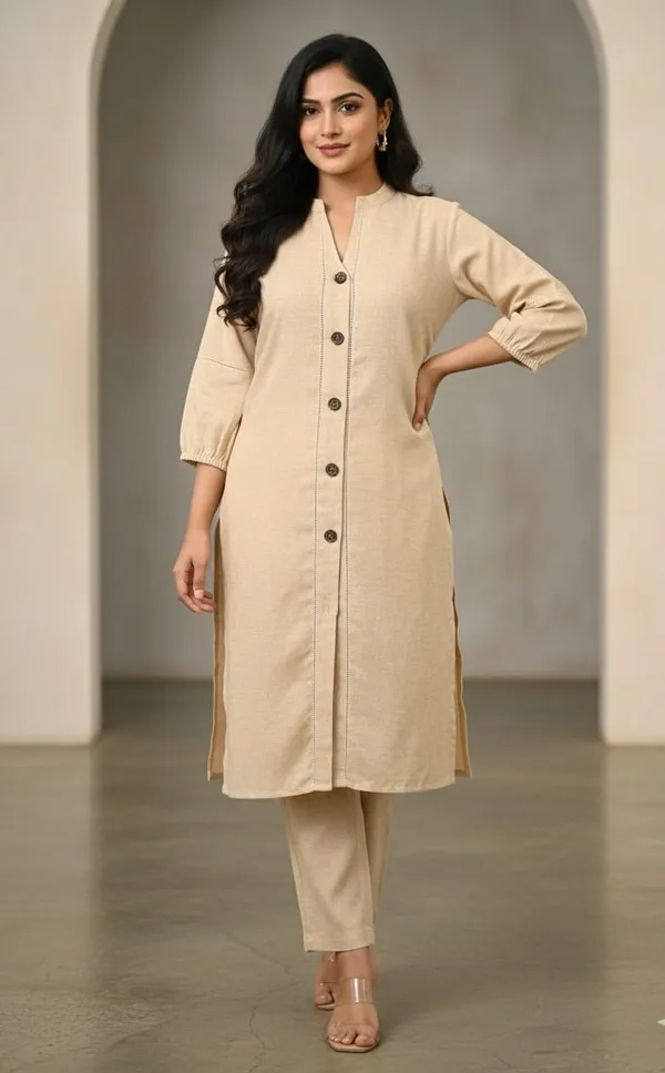 Women_Striped_Mandarin_Collar_A-Line_Kurta_With_Trouser_Co-Ord_Set