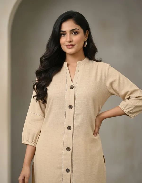 Women_Striped_Mandarin_Collar_A-Line_Kurta_With_Trouser_Co-Ord_Set
