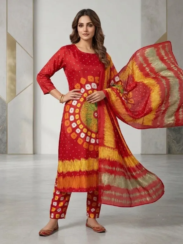 Women’s_Bandhani_Printed_Regular_Kurta_Set_with_Matching_Trouser_and_Dupatta