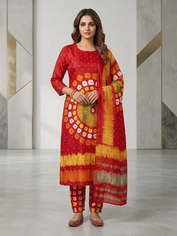 Women’s_Bandhani_Printed_Regular_Kurta_Set_with_Matching_Trouser_and_Dupatta