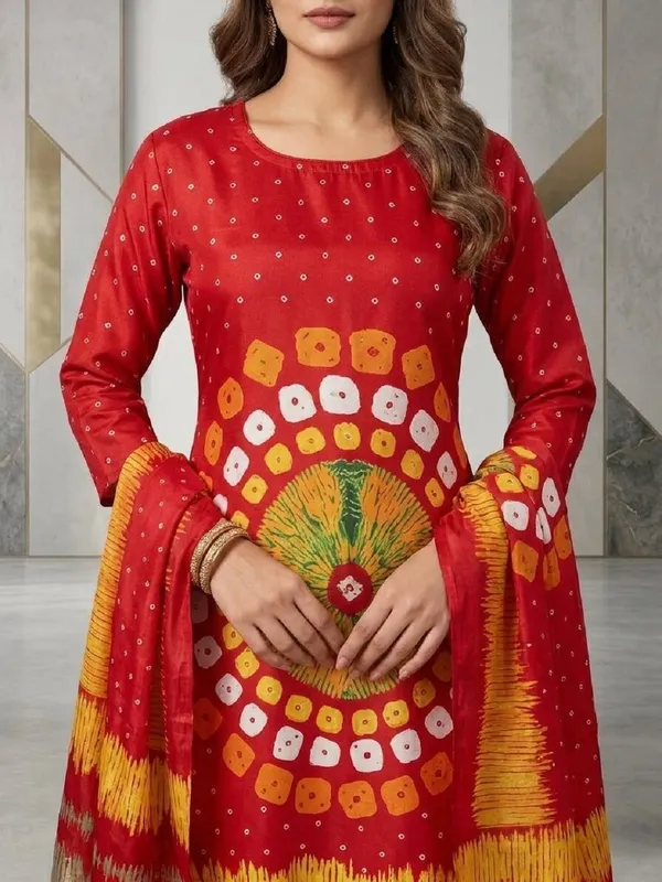 Women’s_Bandhani_Printed_Regular_Kurta_Set_with_Matching_Trouser_and_Dupatta