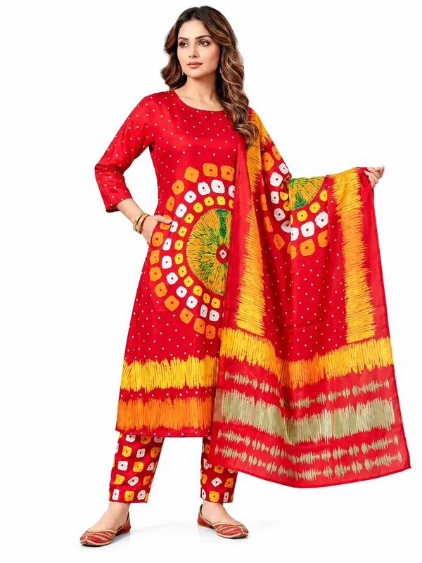 Women’s_Bandhani_Printed_Regular_Kurta_Set_with_Matching_Trouser_and_Dupatta