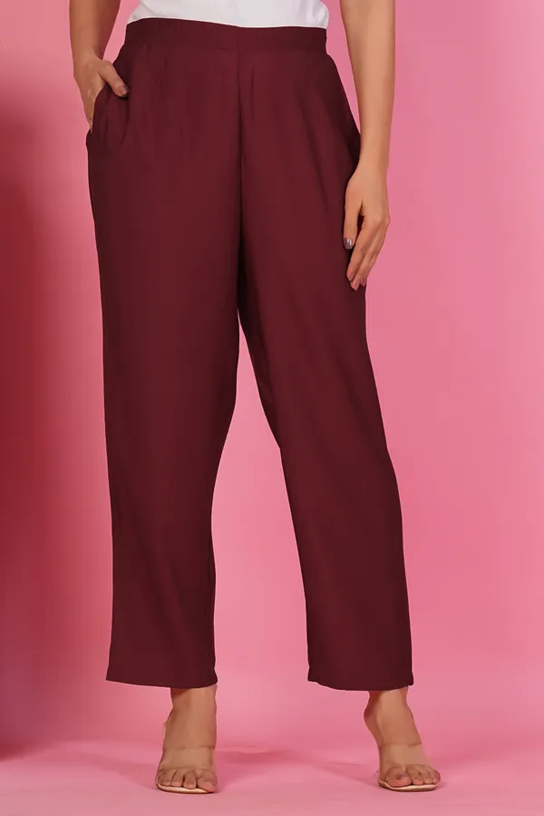 Women_Maroon_Solid_Straight_Fit_Trousers