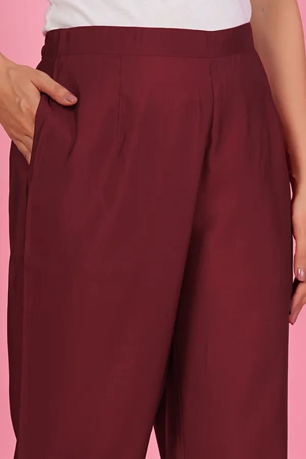 Women_Maroon_Solid_Straight_Fit_Trousers