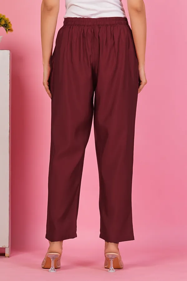 Women_Maroon_Solid_Straight_Fit_Trousers