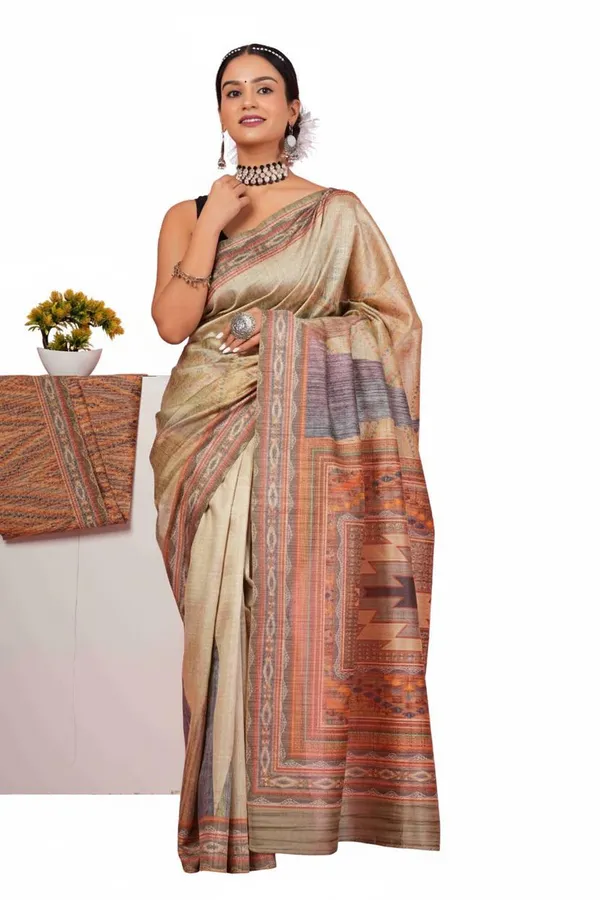 Women_Beige_Geometric_Printed_Silk_Saree_with_Blouse