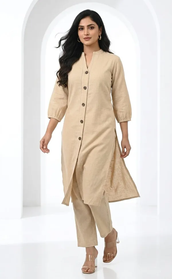 Women_Striped_Mandarin_Collar_A-Line_Kurta_With_Trouser_Co-Ord_Set