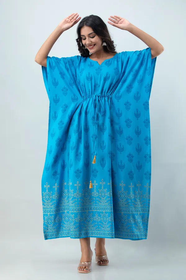 Blue_Ethnic_Printed_Kaftan_Maxi_Dress_with_Dori_Tie-Up