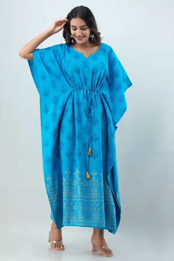 Blue_Ethnic_Printed_Kaftan_Maxi_Dress_with_Dori_Tie-Up