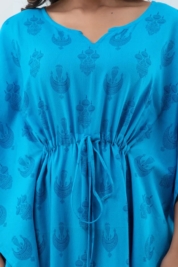 Blue_Ethnic_Printed_Kaftan_Maxi_Dress_with_Dori_Tie-Up