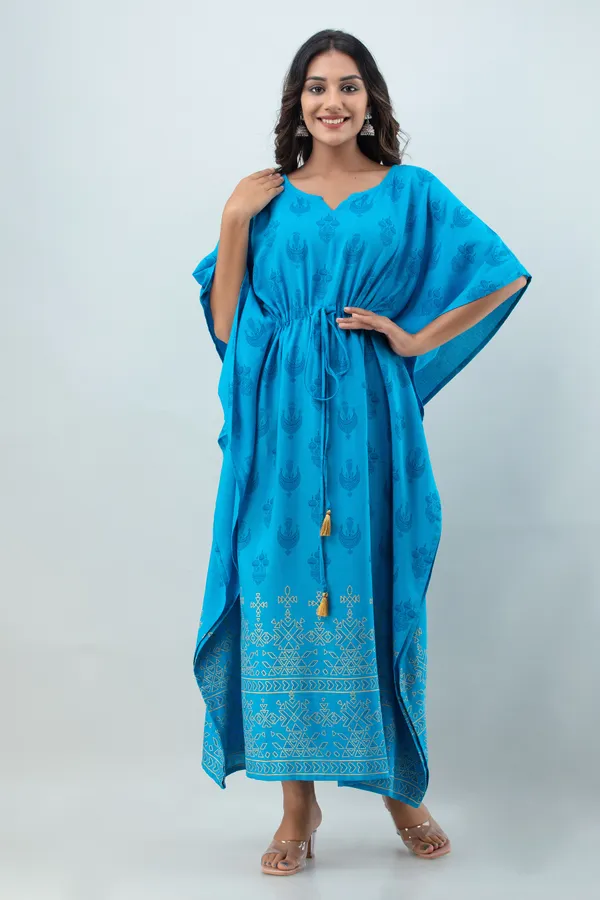 Blue_Ethnic_Printed_Kaftan_Maxi_Dress_with_Dori_Tie-Up