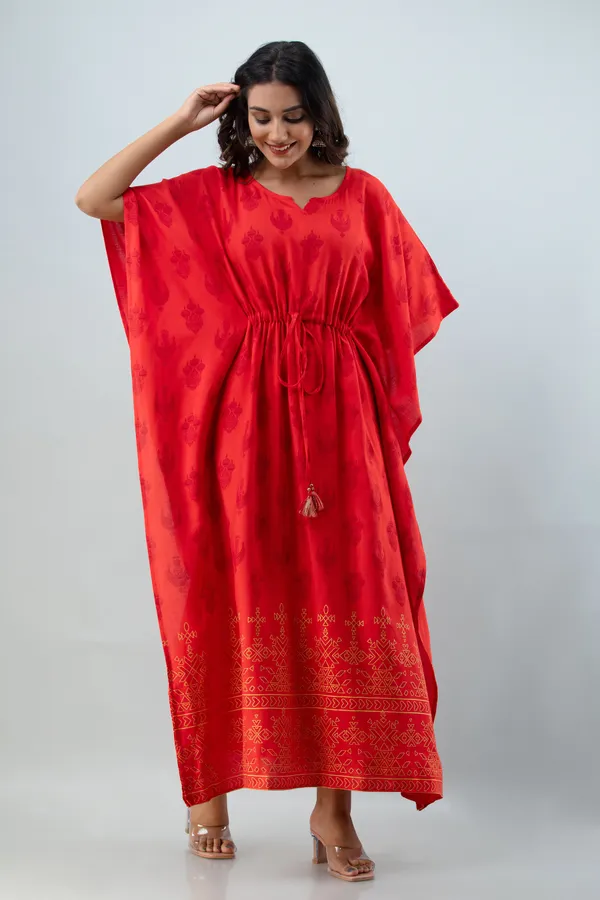 Women_Ethnic_Motifs_Print_Tie_Up_Maxi_Kaftan_Dress