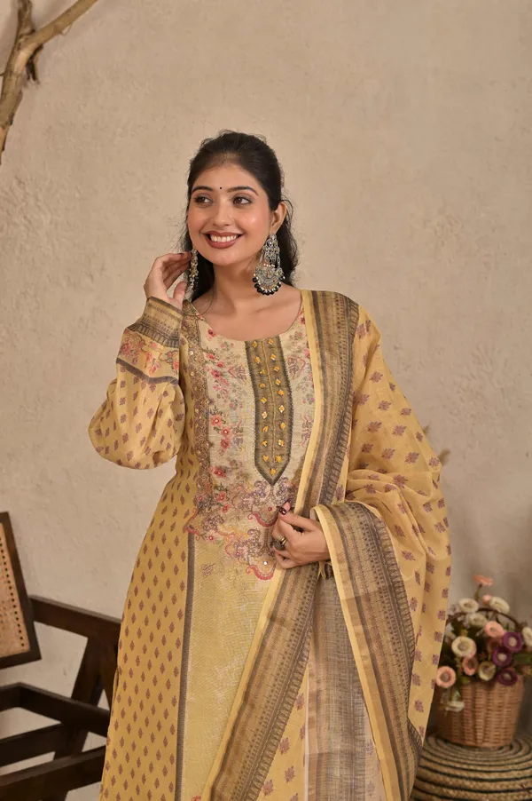 Women_Ethnic_Motifs_Printed_Regular_Pure_Shimmer_Kurta_with_Trousers_&_With_Dupatta