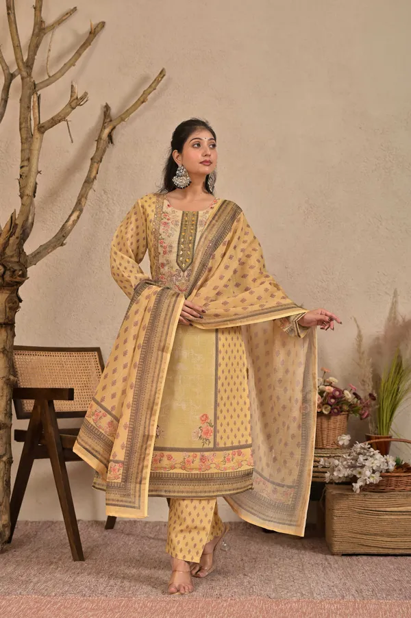 Women_Ethnic_Motifs_Printed_Regular_Pure_Shimmer_Kurta_with_Trousers_&_With_Dupatta